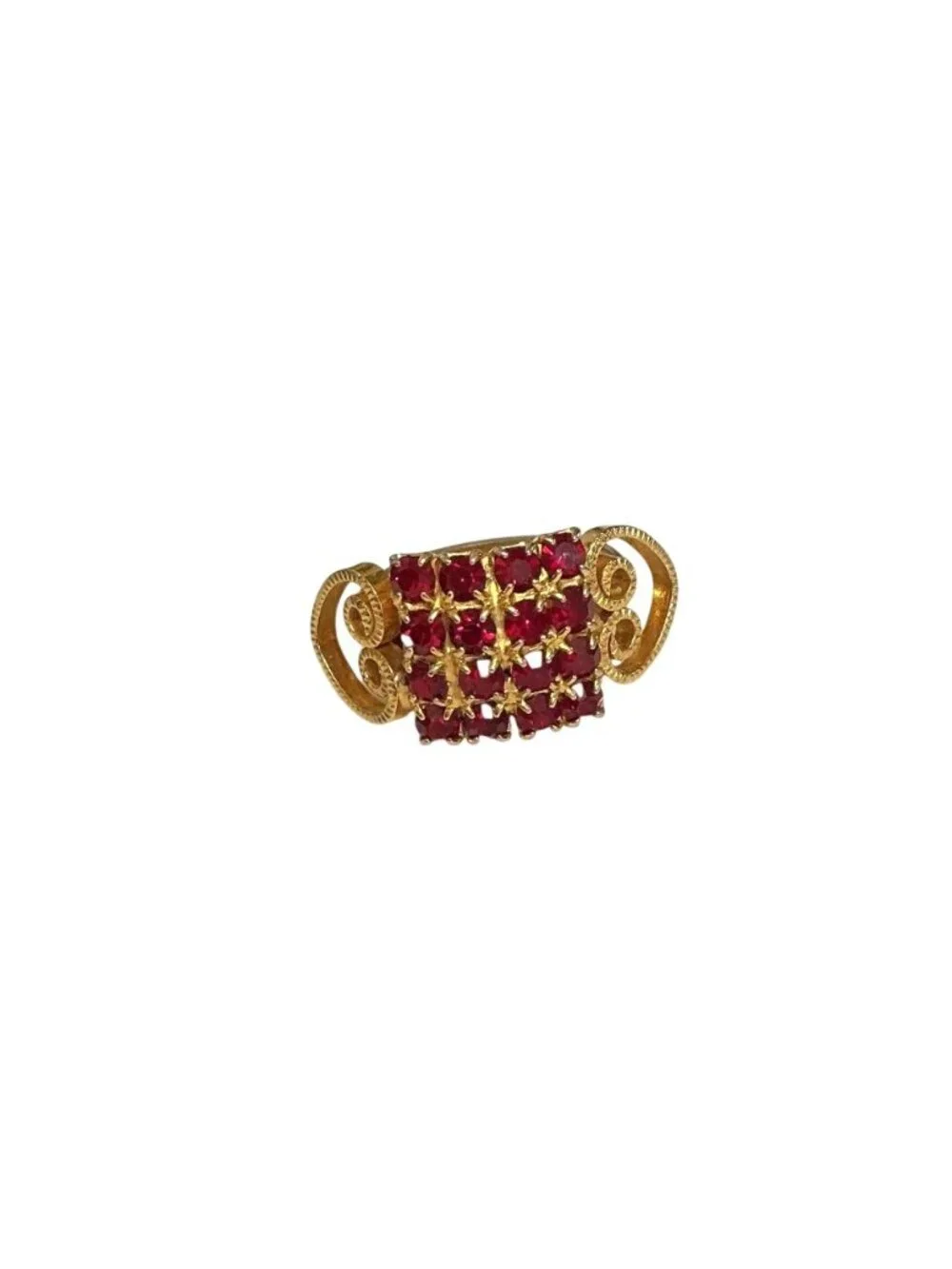 Vintage Gold-Tone Faux Ruby Adjustable Ring Size 7.5 With Starburst Details